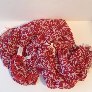 NWOT LOFT Red Bohemian Print PomPom infinity Scarf